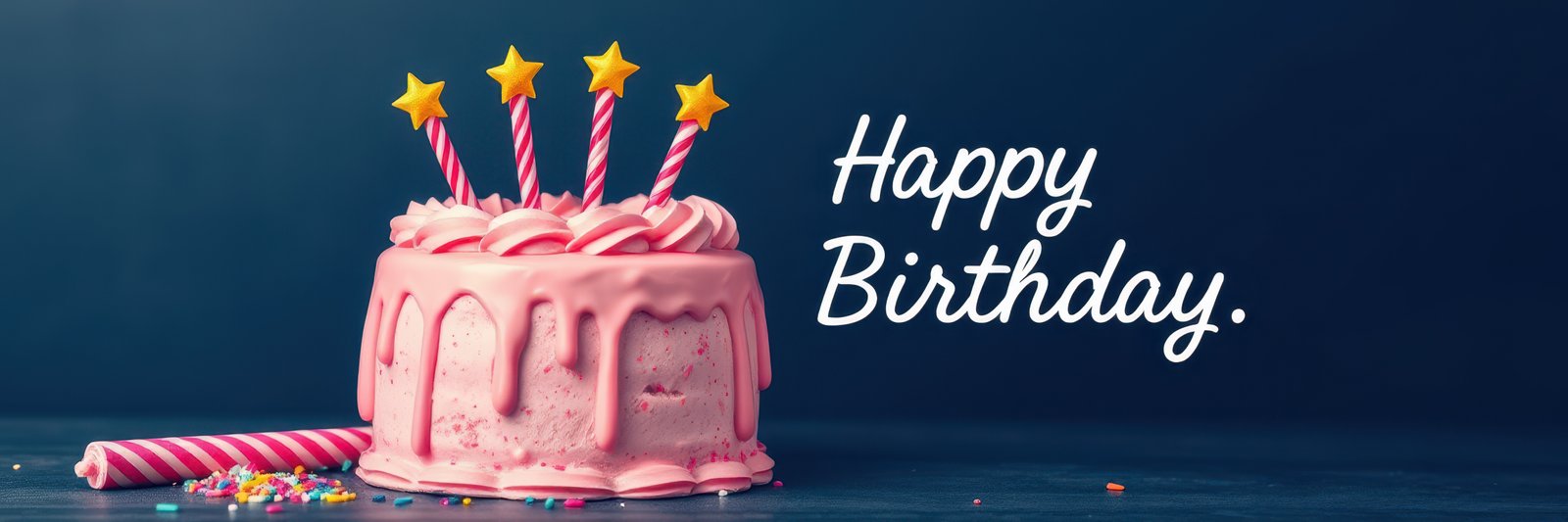Delicious pink birthday cake with candles and festive decorations for a cheerful celebration